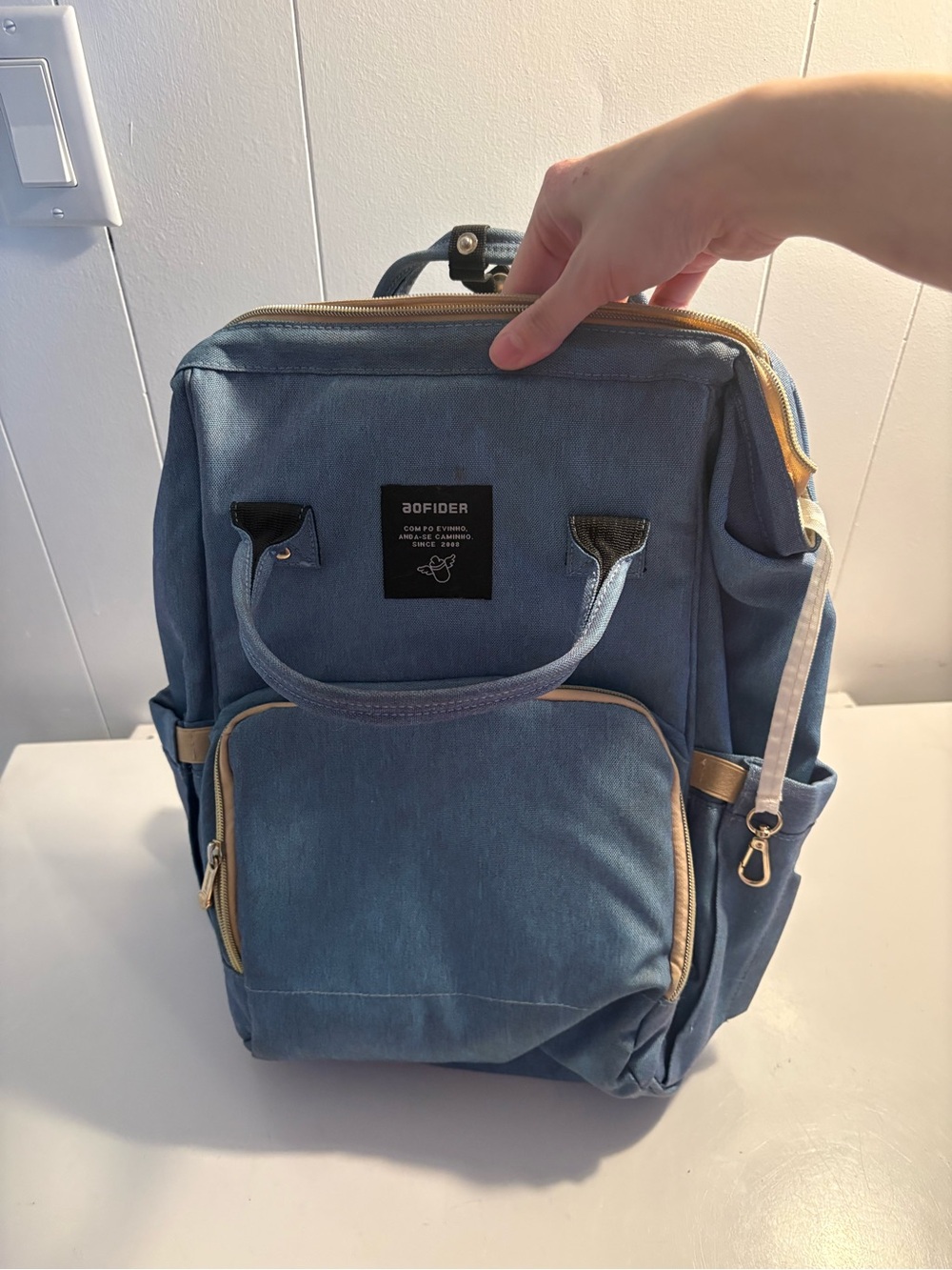 Blue Canvas diaper bag